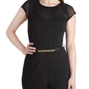 Modcloth Black Mesh Neck Romper with Belt
